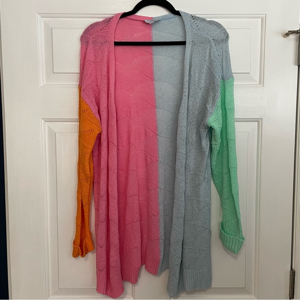 Mud Pie Parker Color Block Cardigan Multi Colored Bright Colorful